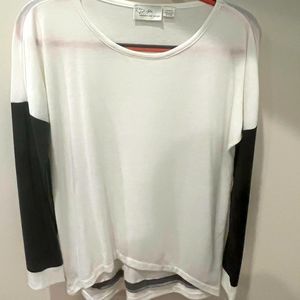 NWOT RD Style Long Sleeve Too with Faux Leather Sleeves